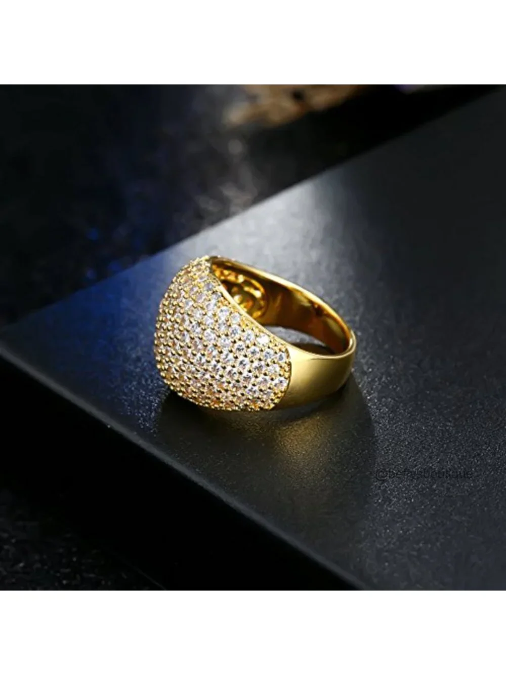 Diamond Accent Statement Ring, Cubic Zirconia Halo Ring, Brass Yellow Gold